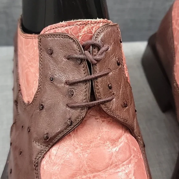 MAURI ITALY Lace Up ALLIGATOR Oxford SHOES Pink / Brown Leather MEN'S US 9.5M